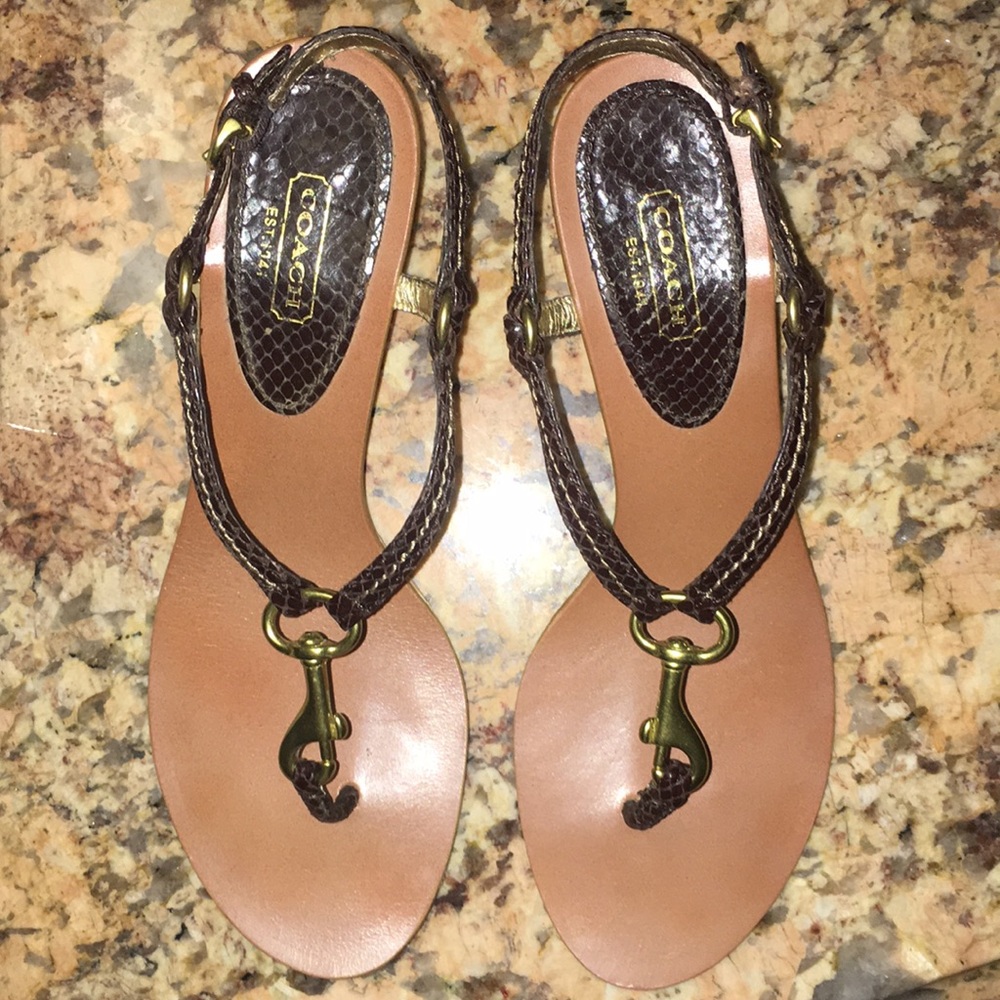 Coach Gynger Printed Python Leather Wedge Sandal